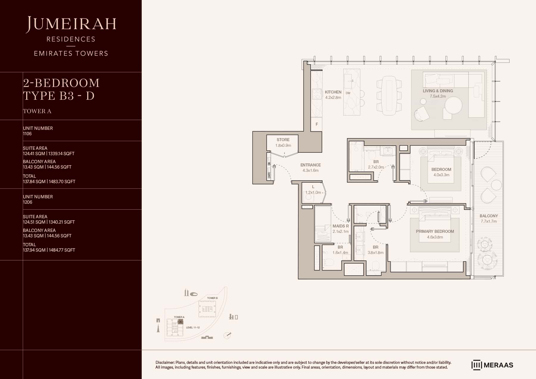 LEVELS 11 & 12 TYPE B3 - D (UNIT 1106 & 1206)
