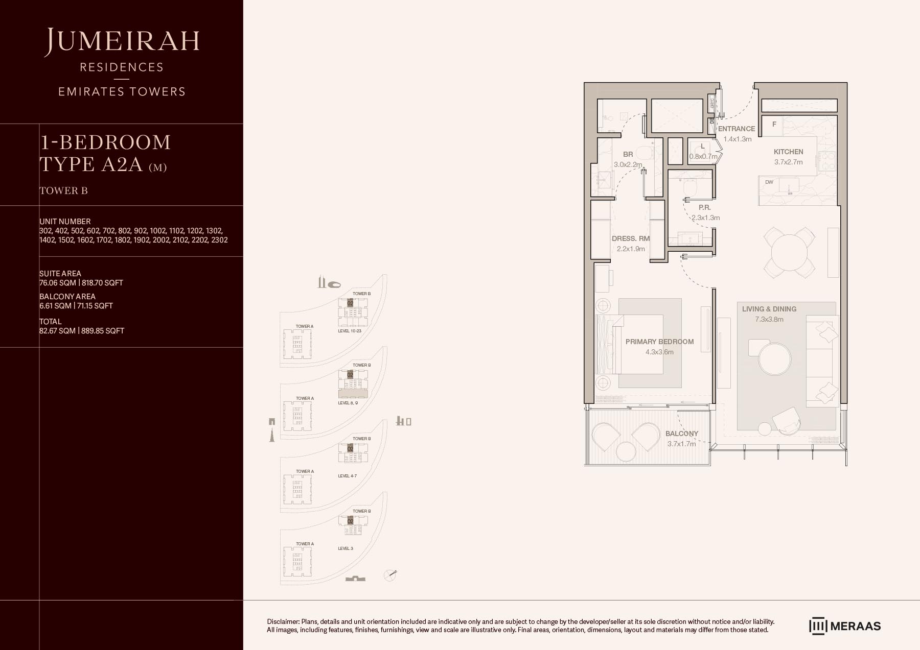 LEVELS 03 To 23 TYPE A2A (M) (UNIT 302-2302)