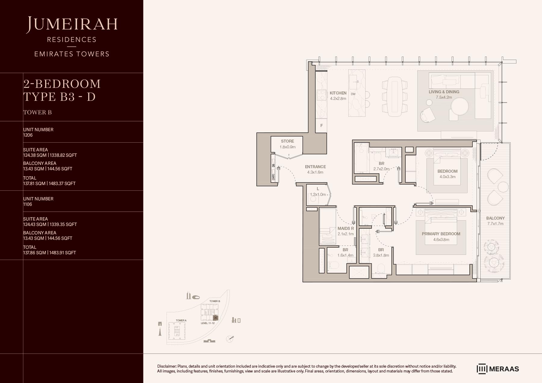 LEVELS 11 & 12 TYPE B3 - D (UNIT 1106 & 1206)