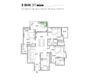 3 BHK 3T, Unit D1