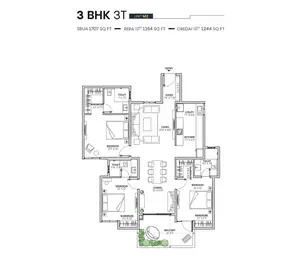 3 BHK 3T, Unit M2