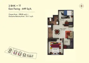 2 BHK + 1T Regular, East Facing