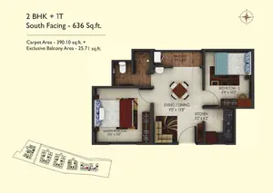 2 BHK + 1T, South Facing