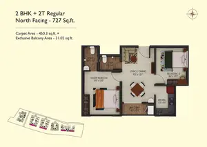 2 BHK + 2T Regular, North Facing