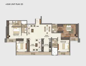 4 BHK Unit Plan, 2D