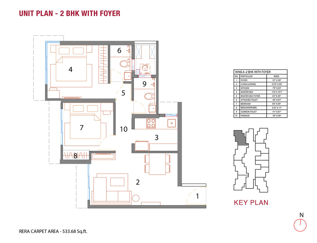 2 BHK with Foyer