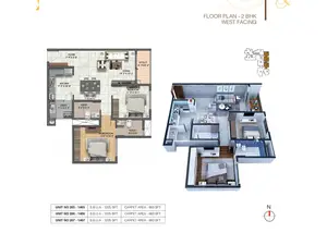 2 BHK, West Facing
