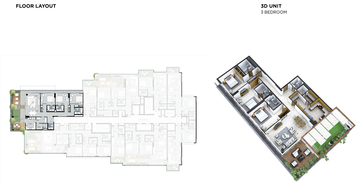 3D Unit 3 Bedroom Floor Layout 1