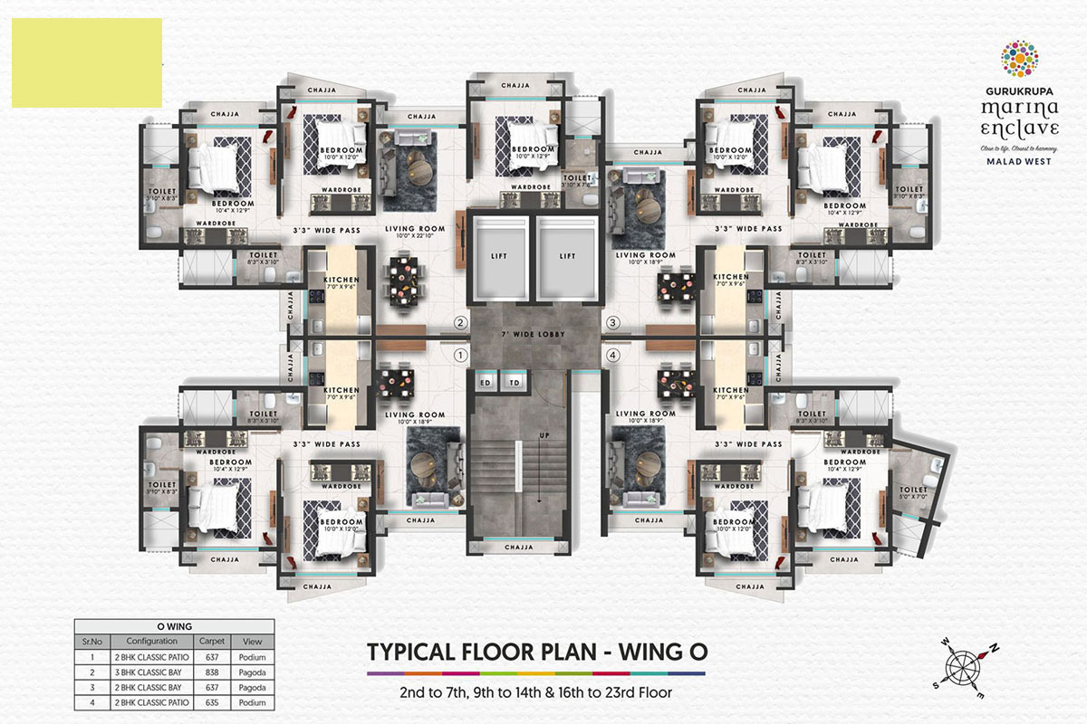 Typical Floor Plan 2nd to 7th, 9th to 14th & 16th to 23rd Floor