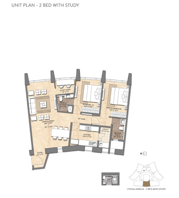 Unit Plan - 2 Bed with Study