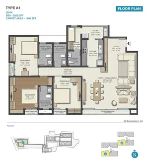 Type A1, 3BHK