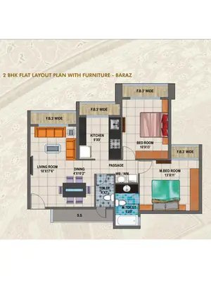 2 BHK Flat Layout Plan With Furniture - BARAZ