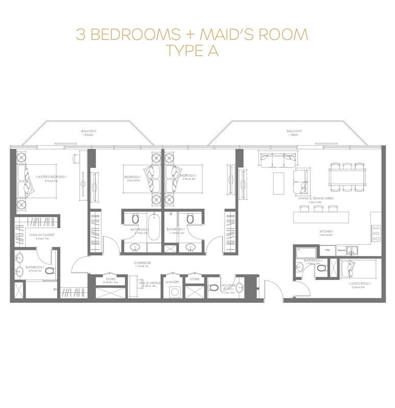 3 Bedrooms+Maid