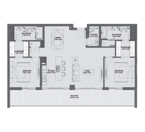 2 Bed,  Ground Level to Level 6