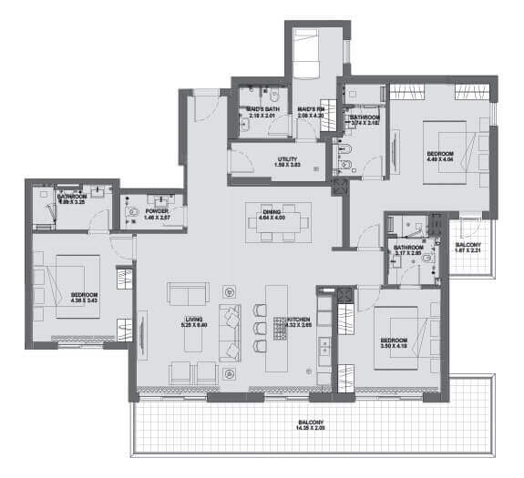 3 Bed,  Ground Level to Level 6