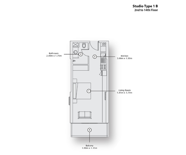 Type 1 B, 2nd to 14th Floor