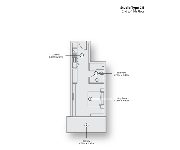 Type 2 B, 2nd to 14th Floor