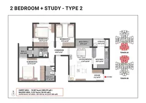 2 BHK+Study, Type 2