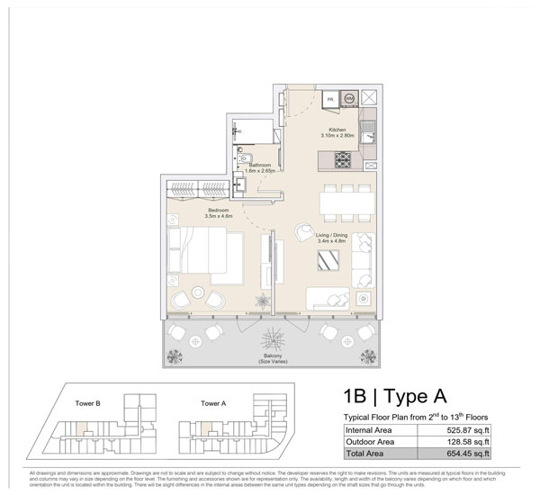 Type A, Typical Floor Plan, 2nd to 13th Floors