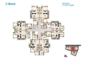 C Block, Key Plan-1st to 9th Floor
