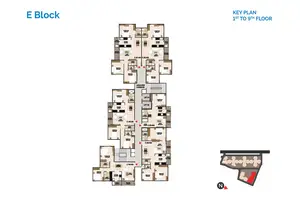 E Block, Key Plan-1st to 9th Floor