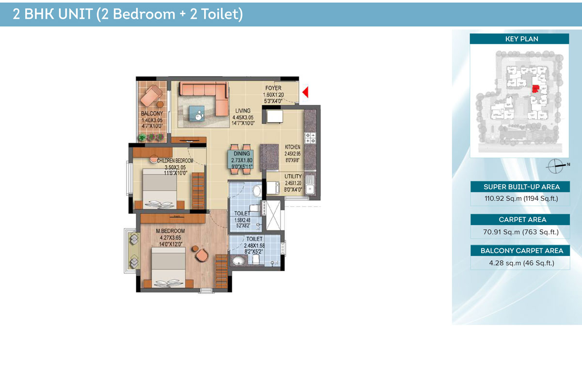 2 BHK Unit (2 Bedroom + 2 Toilet)