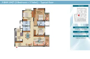 3 BHK Unit (3 Bedroom + 3 Toilet) - Typical Floor