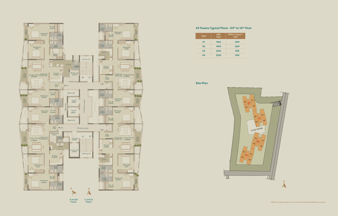3rd To 14th  Floor, Typical Plan