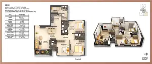3 BHK, Wing A-Flat 1, Facing