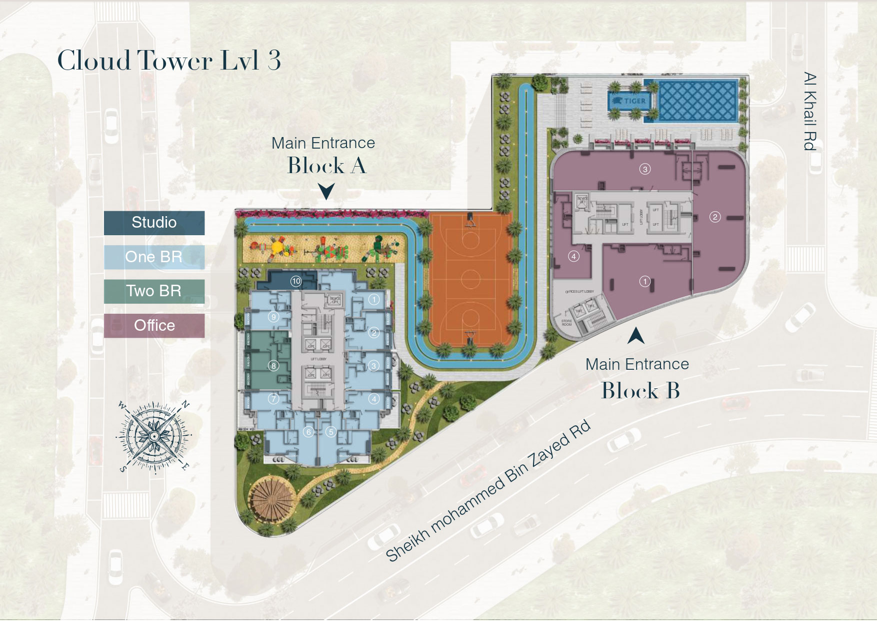 Studio, One BR, Two BR, Office, Level 3