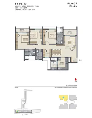 Type A1, 3 BHK + Home Office-Study
