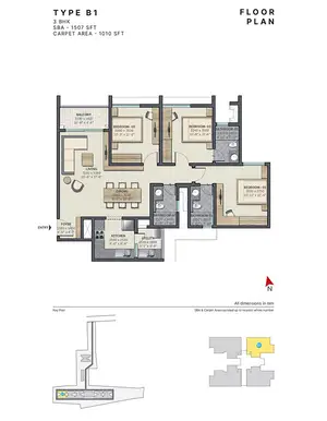 Type B1, 3 BHK