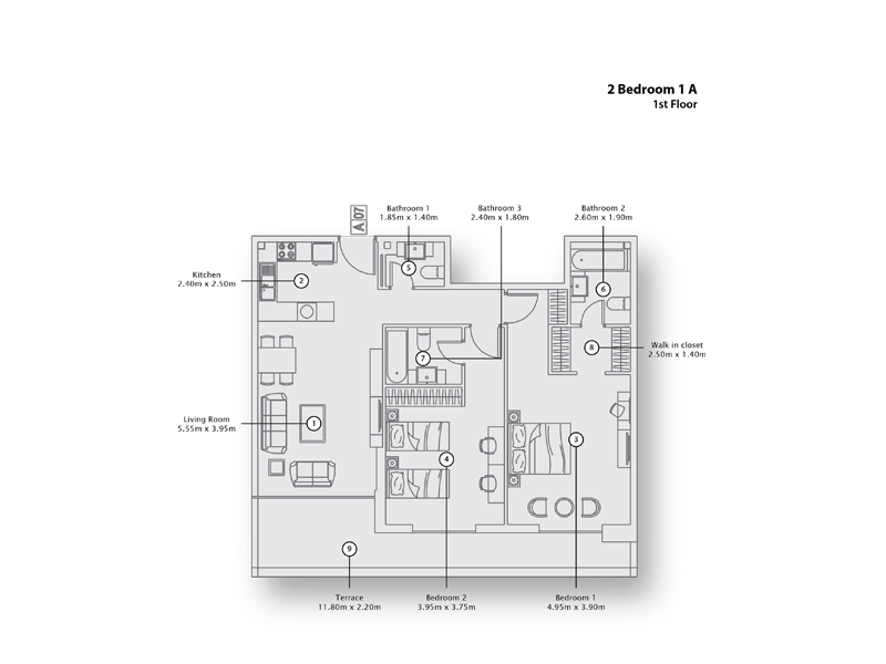 2 Bedroom Apartment 1 A, 1st Floor