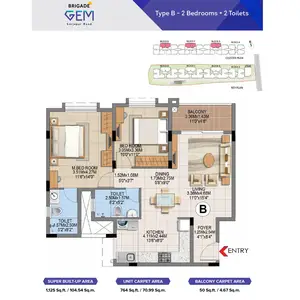 Type B, 2 BHK + 2 Toilets