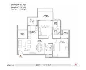 2 BHK + 2T Unit Plan