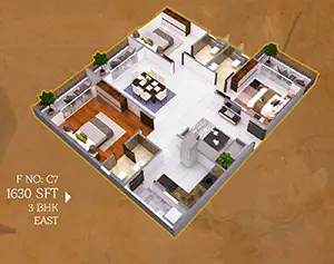 Flat No A3 (Isometric Views)