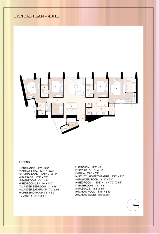 Typical Floor plan, 4 BHK