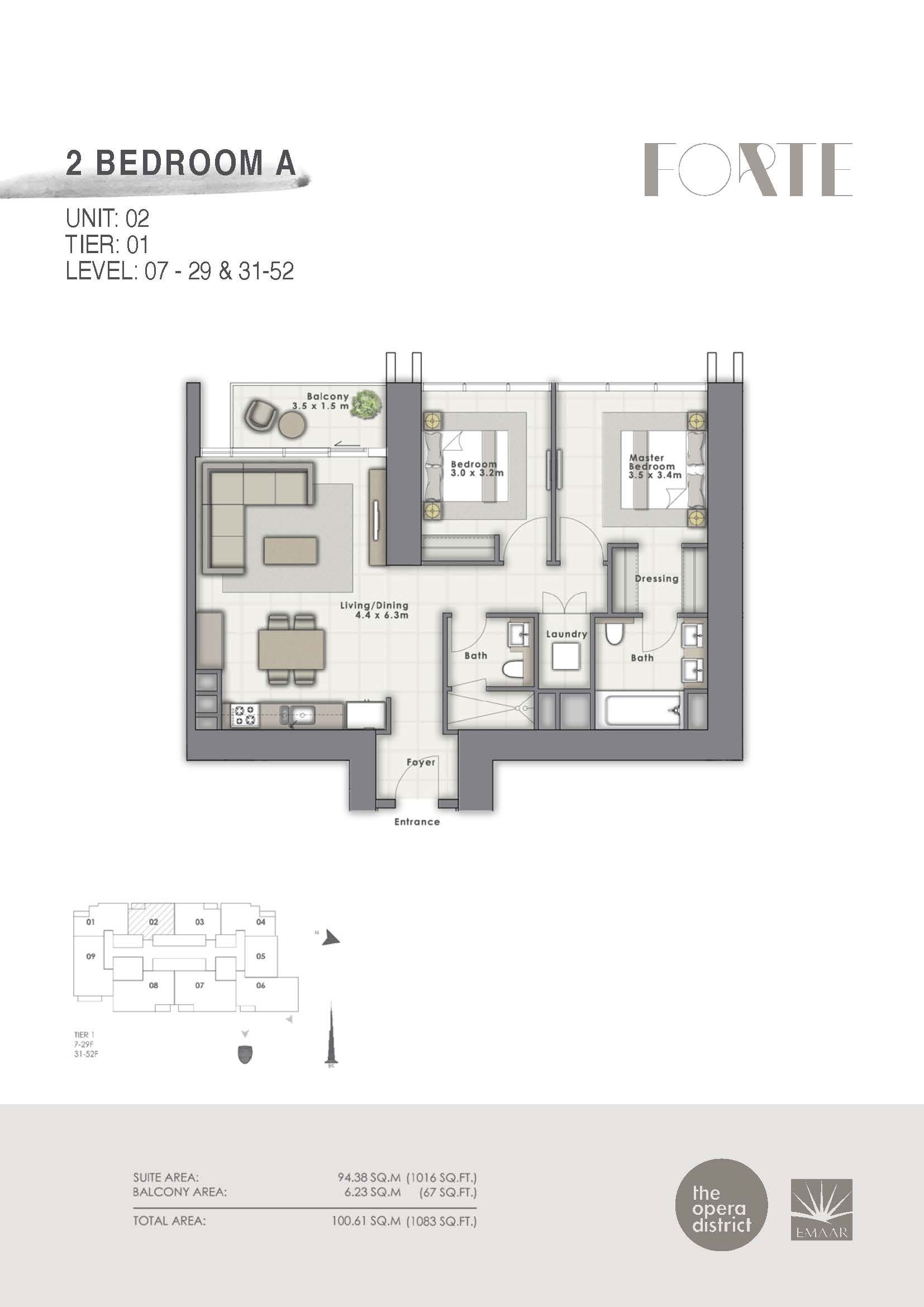 2 Bedroom A, Unit-02, Tier 1