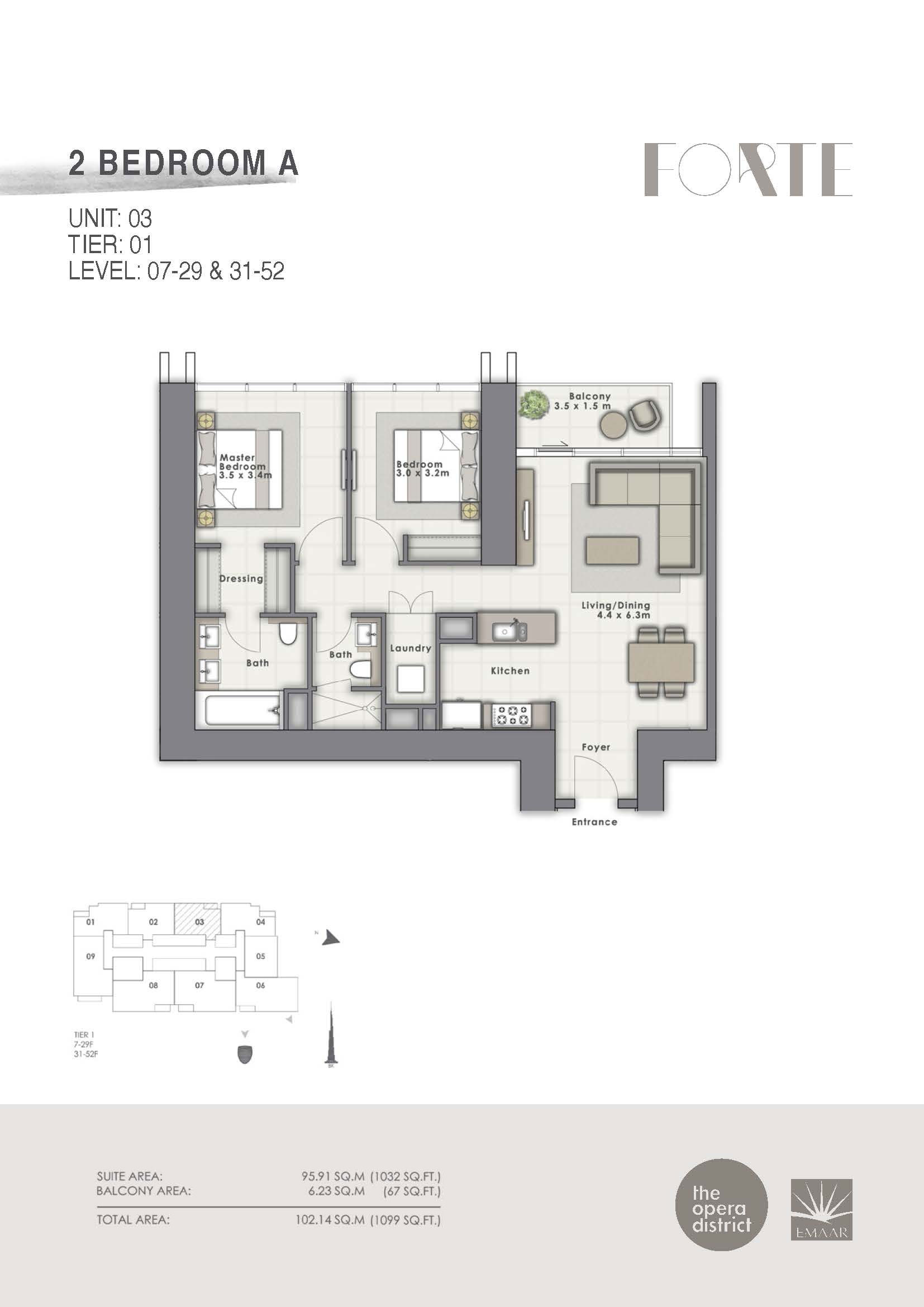 2 Bedroom A, Unit-03, Tier 01