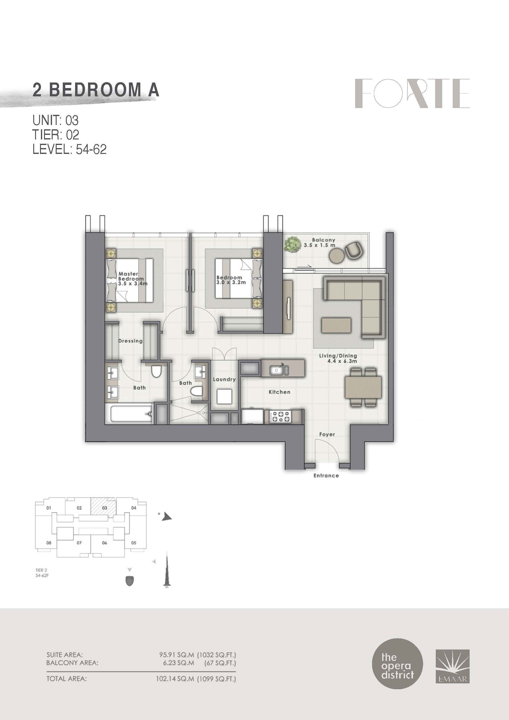 2 Bedroom A, Unit-03, Tier 02