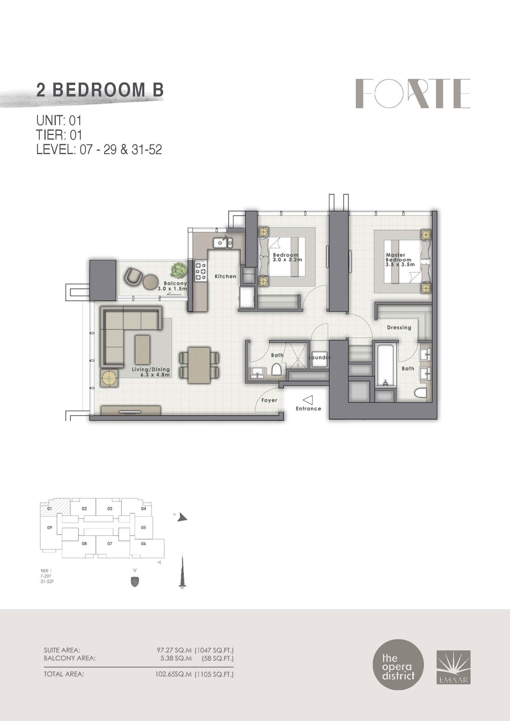 2 Bedroom B, Unit-01, Tier 1