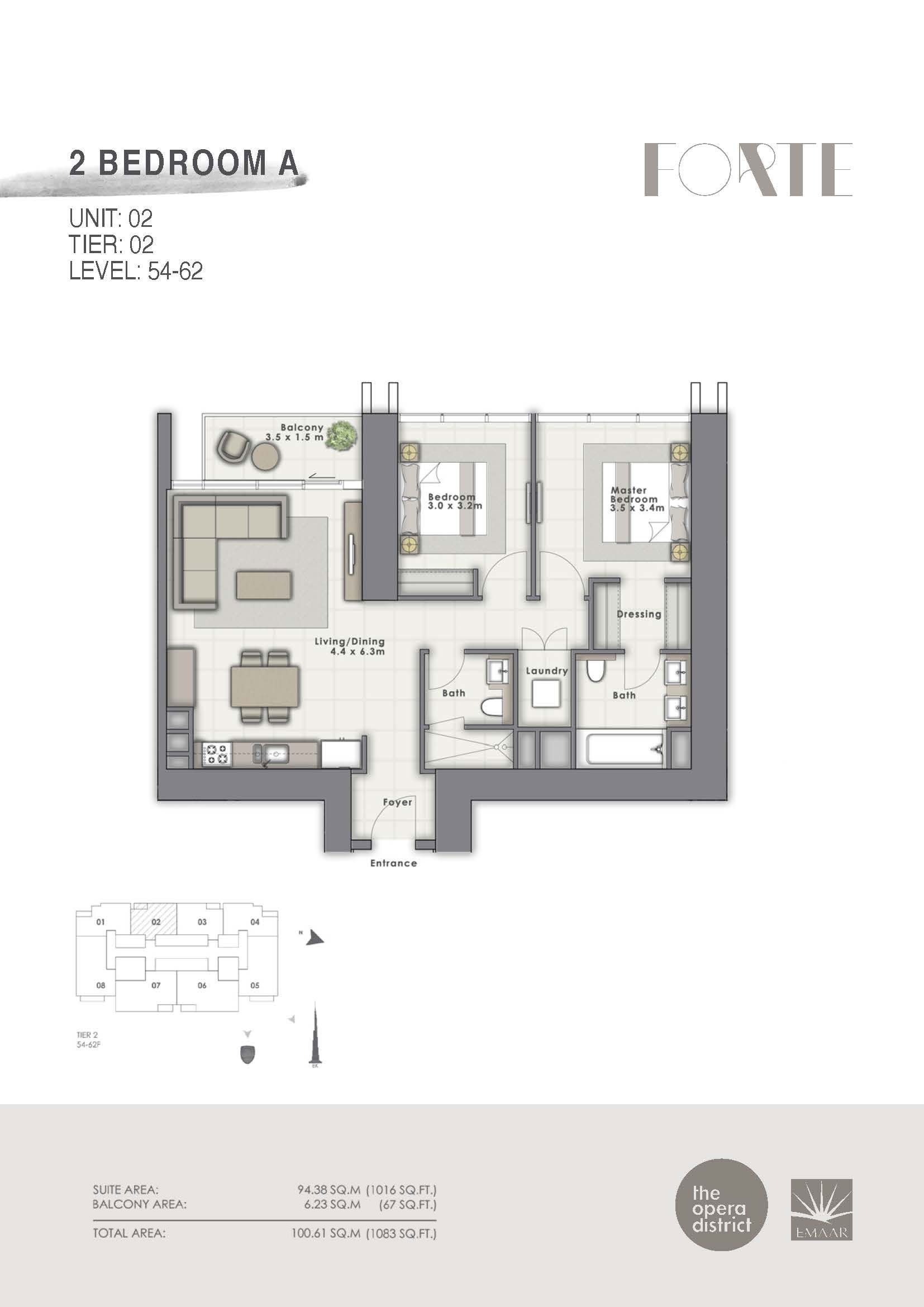 2 Bedroom B, Unit-02, Tier 02
