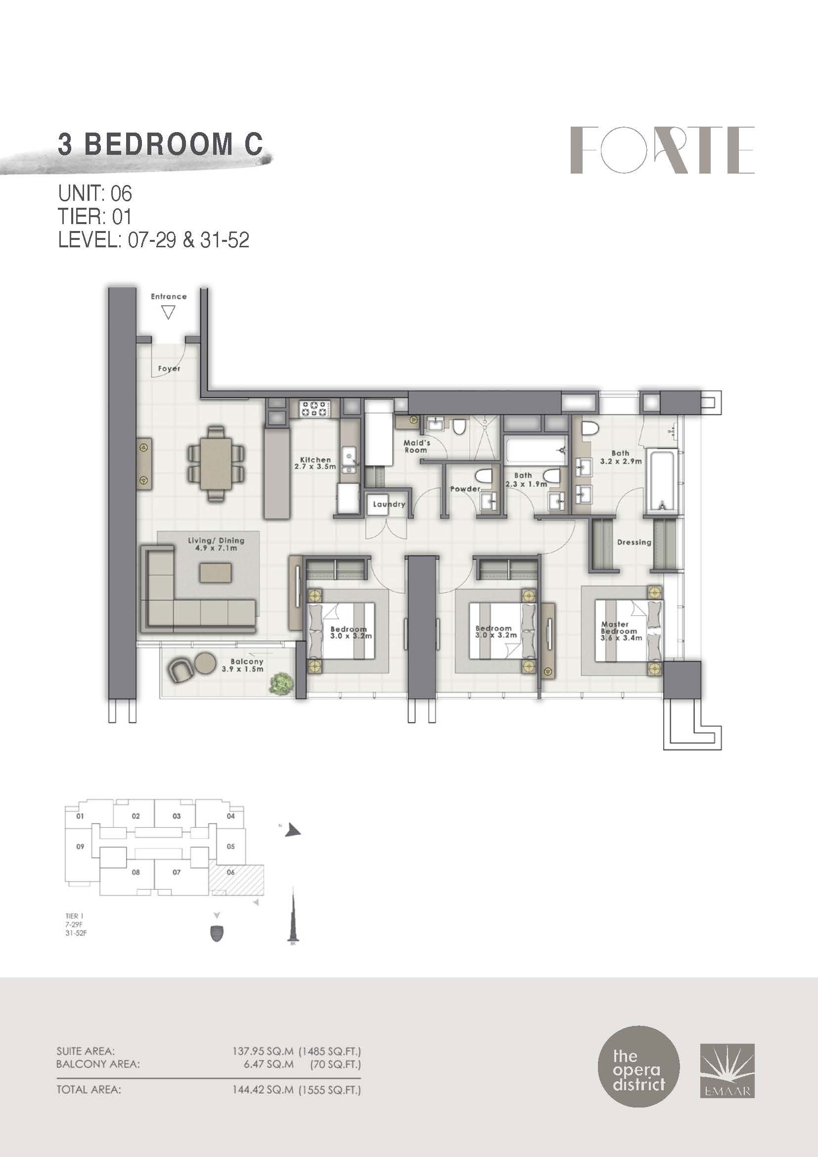 3 Bedroom C, Unit-06, Tier 01