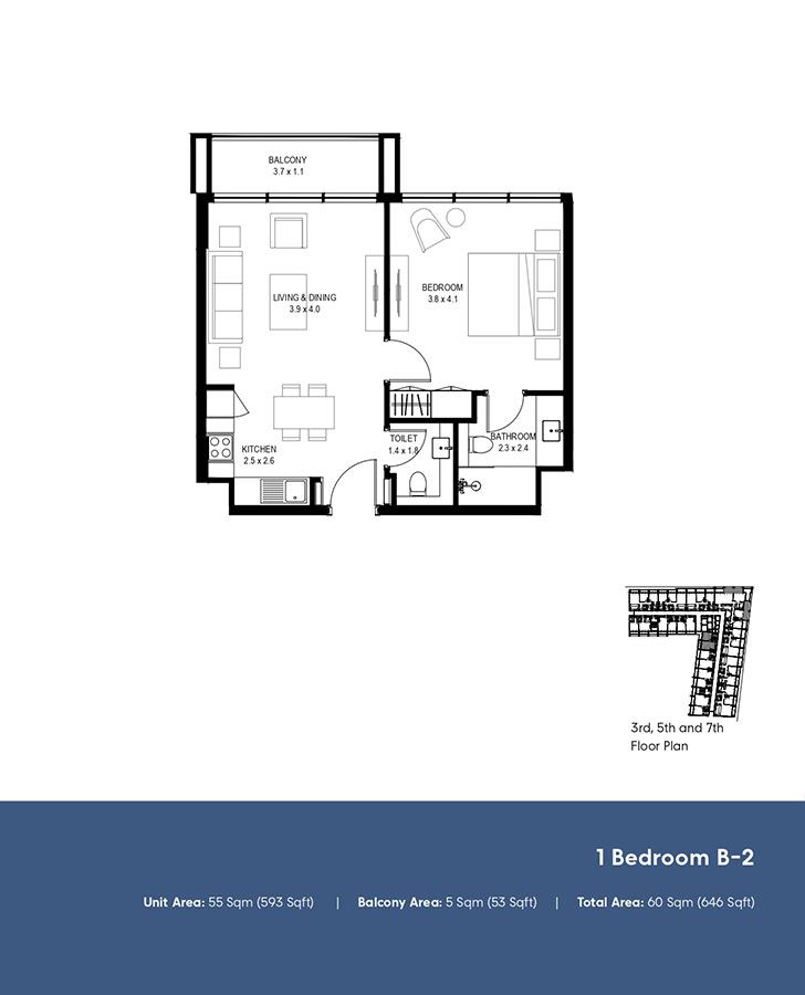 Type B-2, 3rd, 5th and 7th Floor Plan
