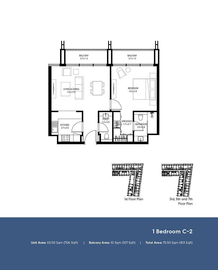 Type C-2, 1st, 3rd, 5th and 7th Floor Plan