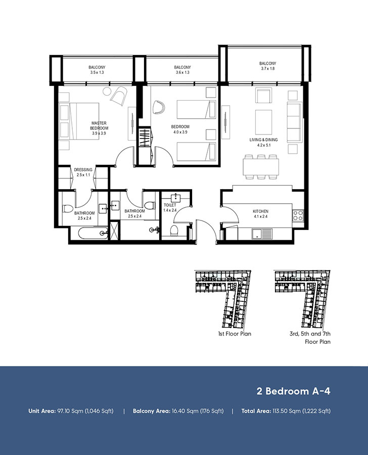 Type A-4, 1st, 3rd, 5th and 7th Floor Plan