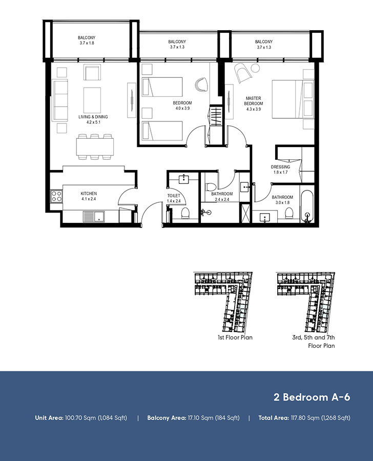 Type A-6, 1st, 3rd, 5th and 7th Floor Plan