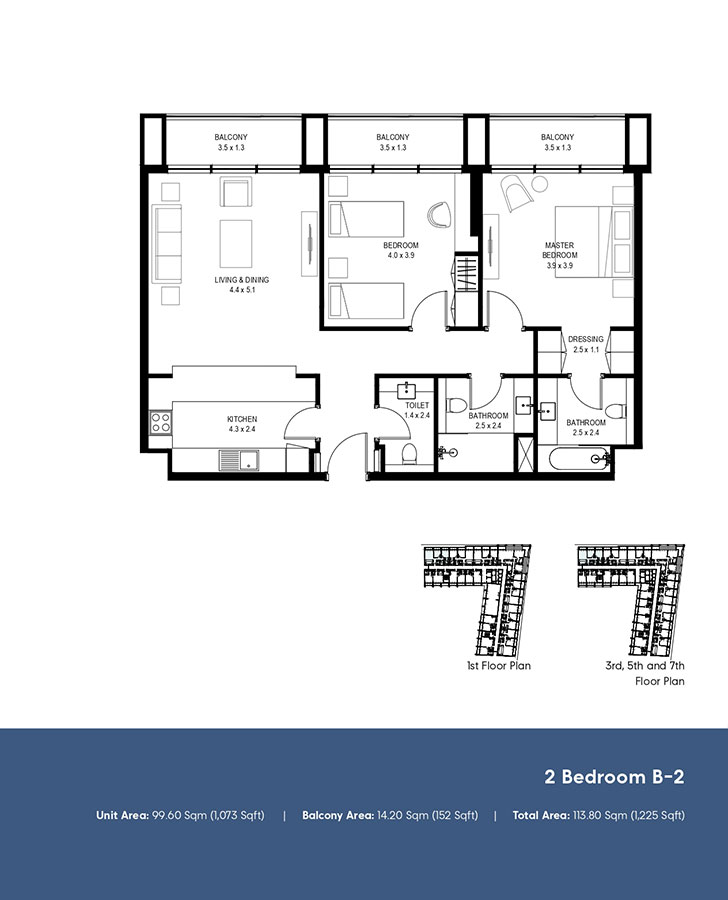 Type B-2, 1st, 3rd, 5th and 7th Floor Plan