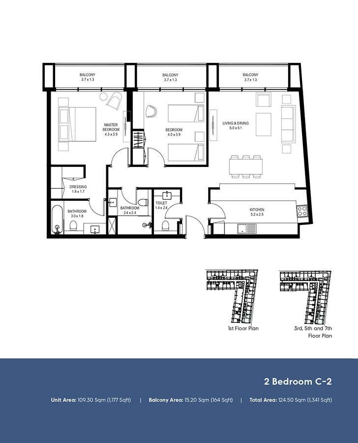 Type C-2, 1st, 3rd, 5th and 7th Floor Plan