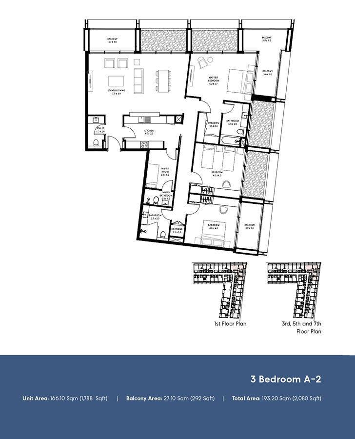 Type A-2, 1st, 3rd, 5th and 7th Floor Plan